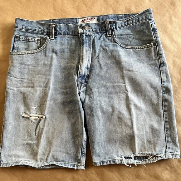 Arizona Brand Carpenter Jean Shorts Size 40 Faded Blue Denim Worn Distressed - Picture 2 of 10